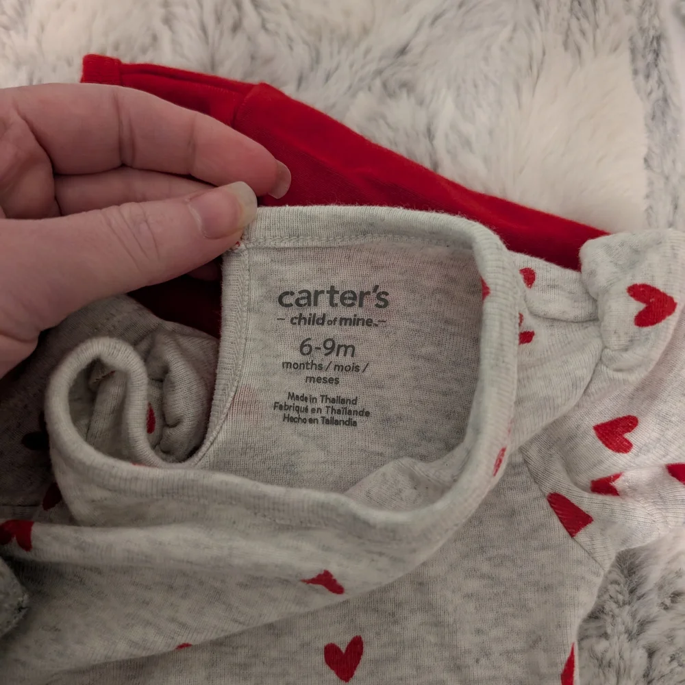 Carter's Gray Dress with Red Heart Pattern Onesie And Red Cardigan 6-9 Month Set - Picture 2 of 6